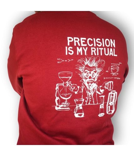 Sudadera roja Precision Is My Ritual | Merchandising Montecelio Café