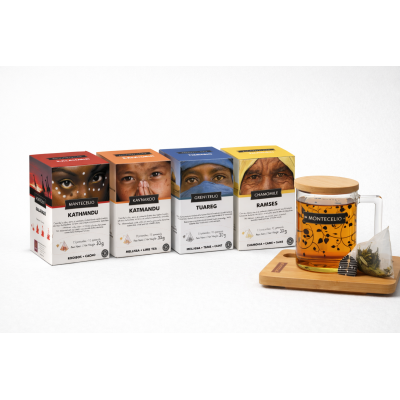 Pack de 4 infusiones en pirámide + tetera de cristal con tapa de bambú