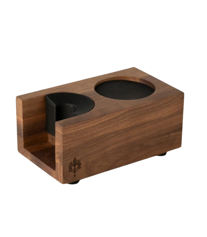 Tamping Station madera nogal 2 huecos | Cafento Shop